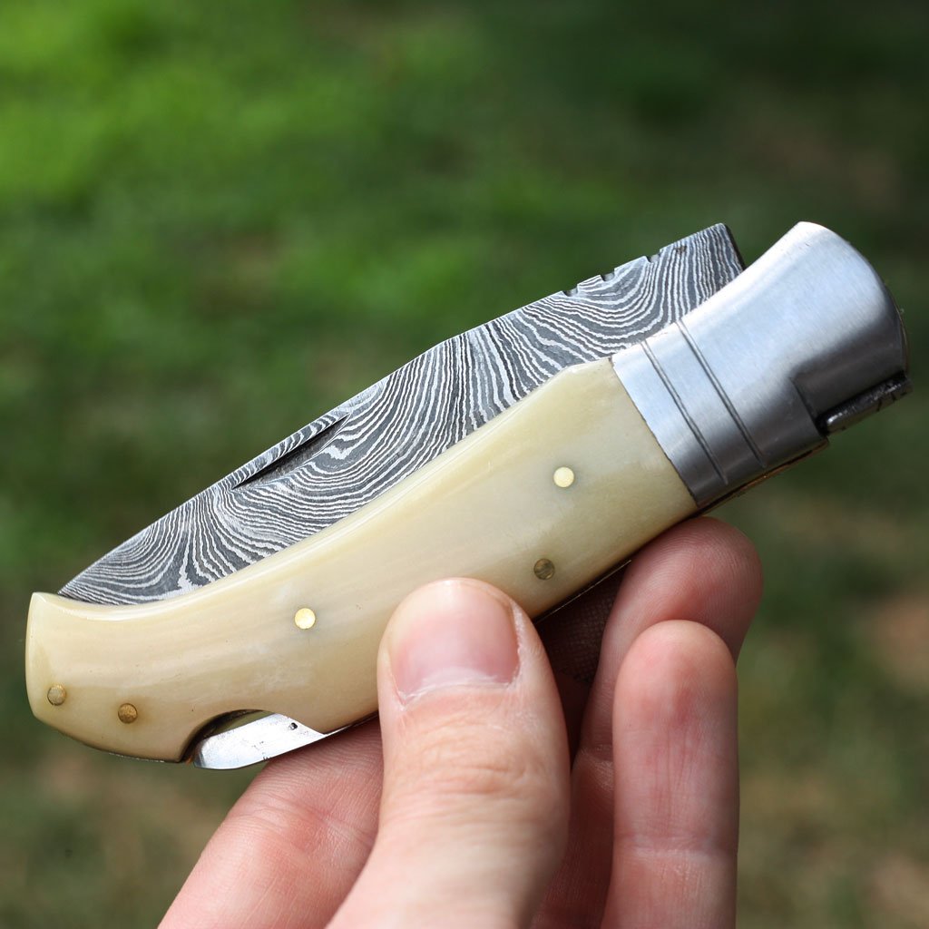 BLANCHE Handmade Folding Knife (with Leather Sheath)