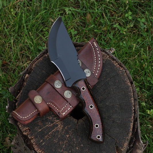 LULAMAE Handmade Tracker Hunting Knife (with Leather Sheath)